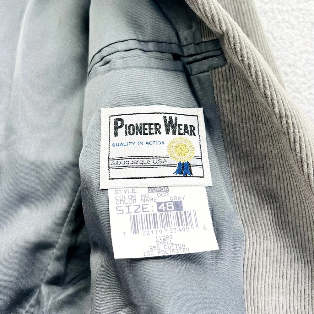 Vintage Pioneer Wear Blazer Mens 48 Corduroy Gray Jacket Sport Coat